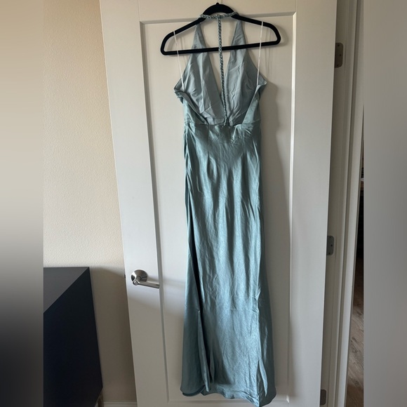 NWT ELLIATT Aria Backless Satin Maxi Dress In Blue size Small - Picture 9 of 9